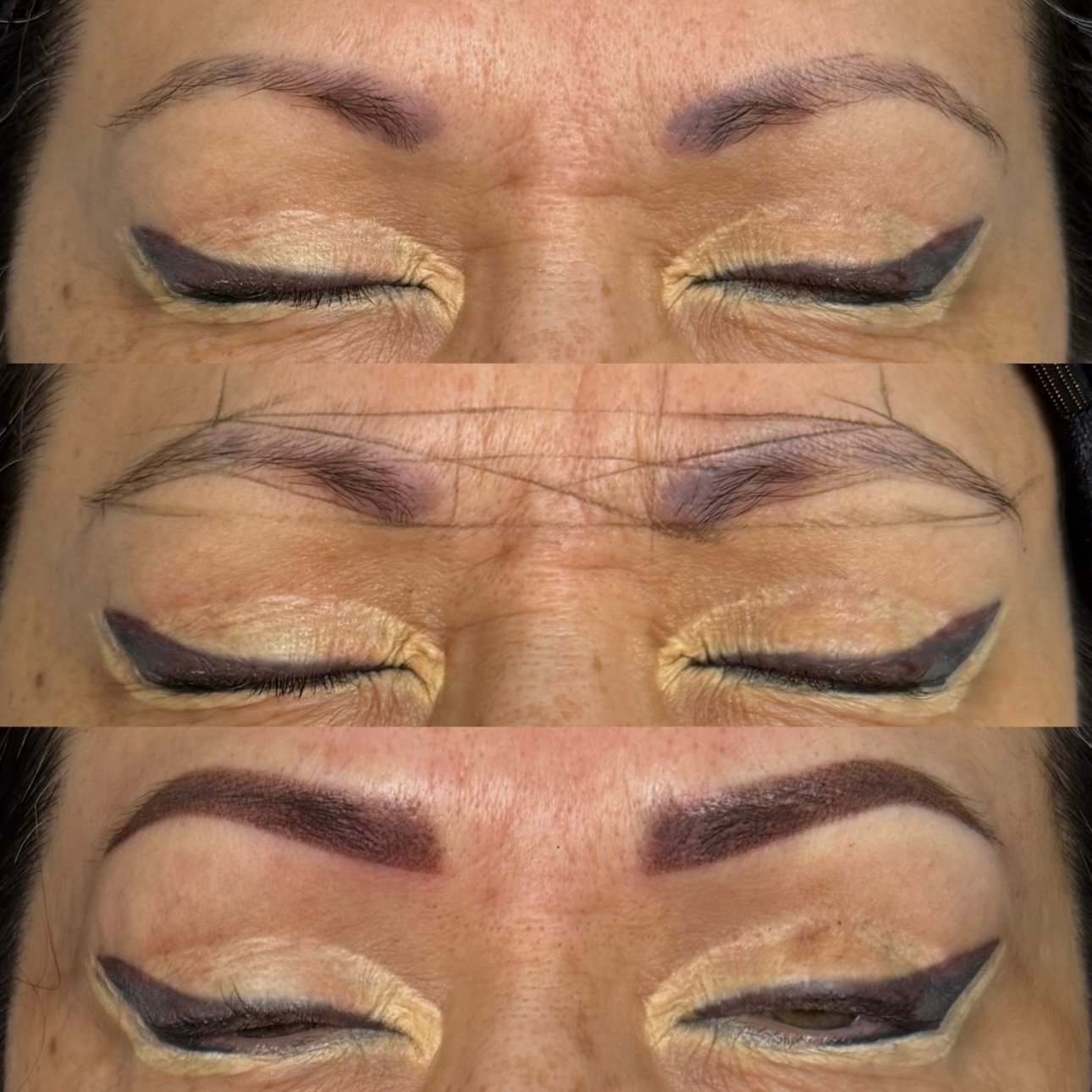 Old deep tattoo covered with powder shading brows — Skarlet Leon Bournemouth