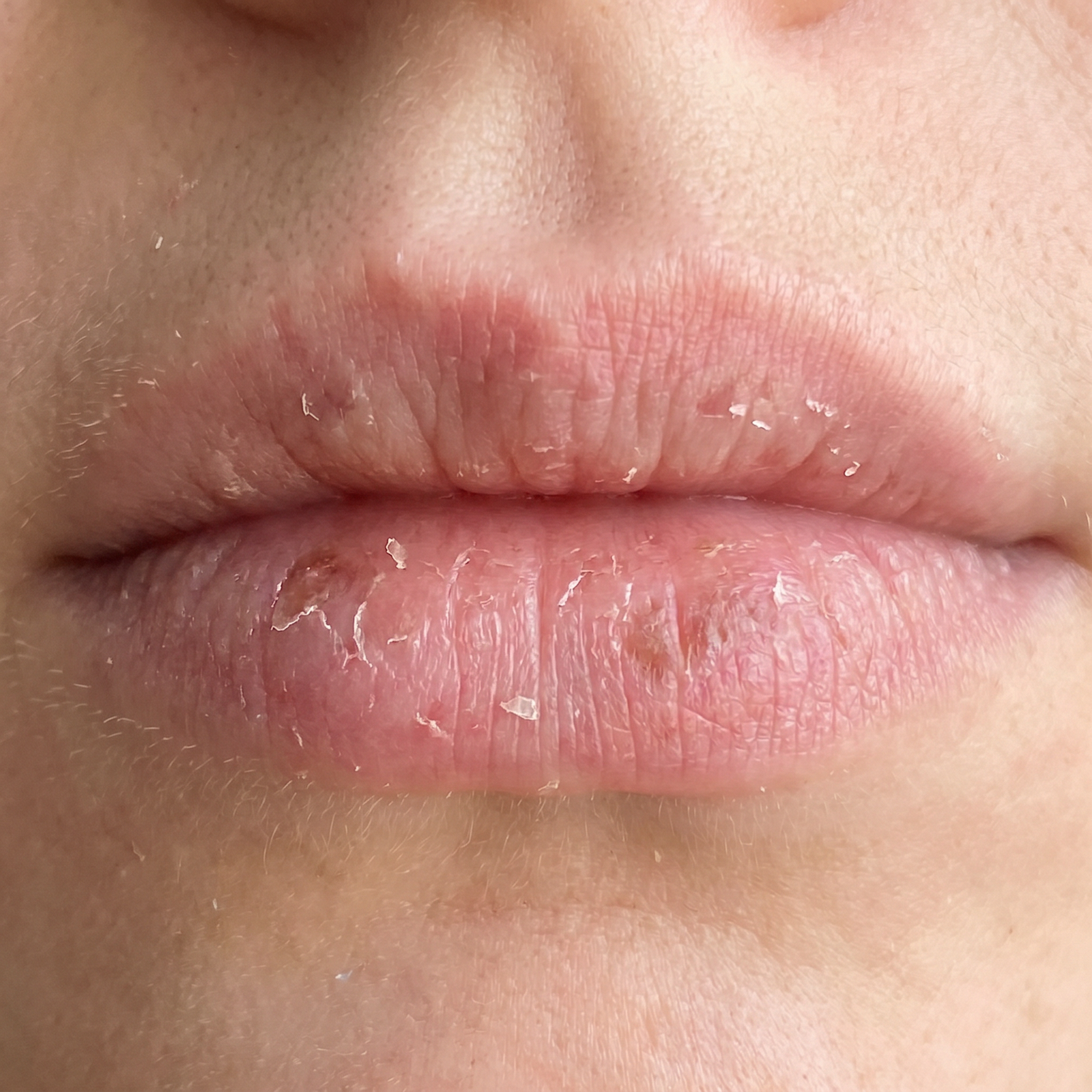 Flaking lip blush healing stage